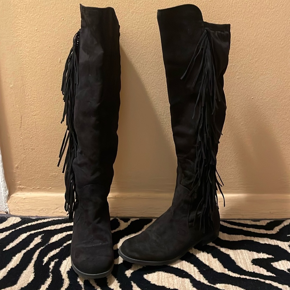 Black Suede Fringe Over the Knee Boot (Women)